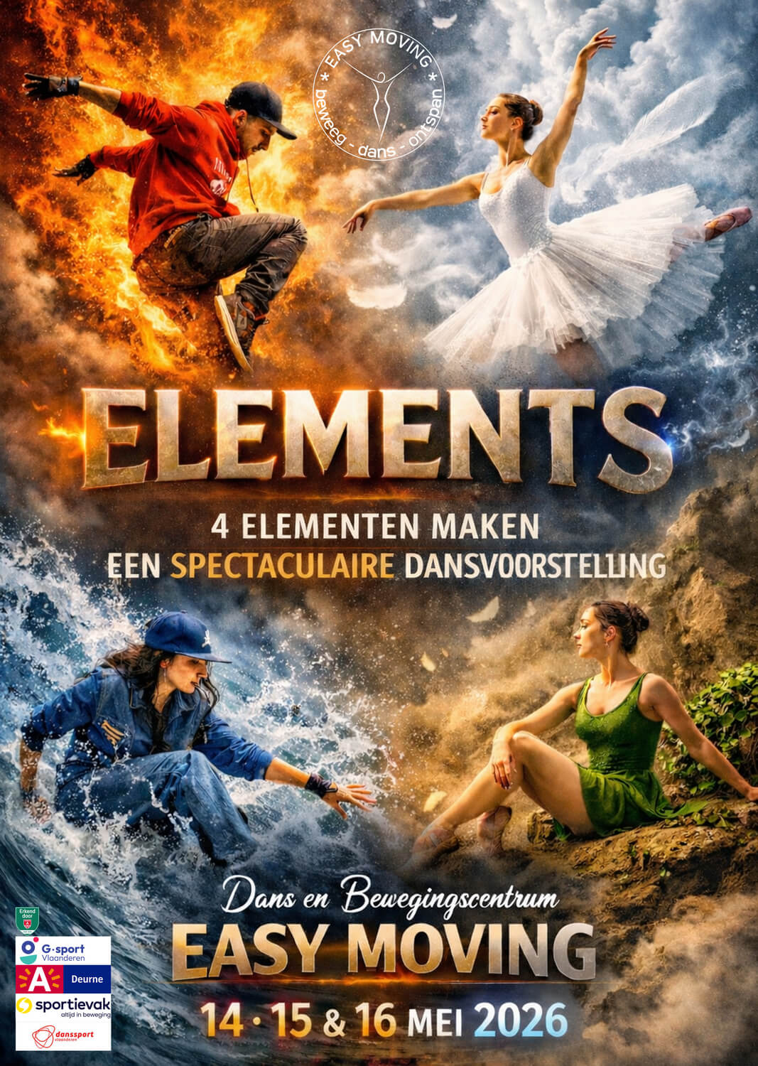 Affiche van het dansspektakel Elements 2026 van Easy Moving